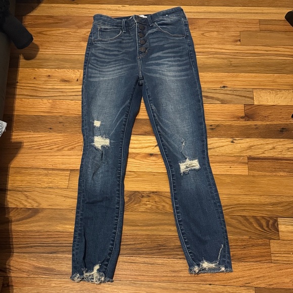 Abercrombie & Fitch Navy Distressed Skinny Jeans - Picture 1 of 4